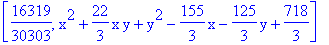 [16319/30303, x^2+22/3*x*y+y^2-155/3*x-125/3*y+718/3]